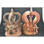 Two 19th Century terracotta chimney crowns, "King" and "Queen" - H33cm CONDITION REPORT some