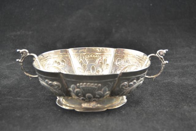 A Continental silver lobed, two handled bowl, possibly Swedish, with import marks for London 1892,
