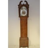 A late 18th/early 19th Century oak longcase clock, swan neck pediment, replacement arched brass