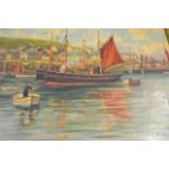 J Durand - fishing vessels outside harbour - 40x50cm oil on canvas, signed bottom left, gilt frame