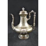 A French first standard late 19th Century silver coffee pot with acanthus decoration to spout -