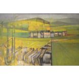 George Tuckwell (1919-2000) - Border Village, Northumberland - 45x75cm oil on board, initial