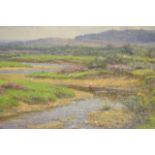 Frederick Golden Short (1863-1936) - heathland with river - 20x29cm oil on board, signed bottom