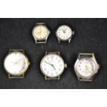 A collection of five vintage watch heads - Mondaine, Ingersoll, Services Naval, Services and Camy.