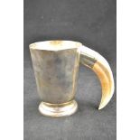 A silver tankard with boar's tusk handle - H13cm, maker G Loveridge and Co, Birmingham 1900 - approx