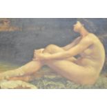 Gustav Ward? - a study of a female nude by waters edge, signed top left, dated 07 - 34x45cm oil on