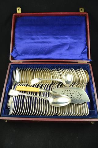A Cristofle part canteen of fiddle and thread pattern plated cutlery - eighteen serving spoons,