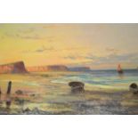 Frank Hider (1861-1933) - coastal scene at sunset - 39x59cm oil on canvas, signed bottom right,