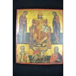 A late 19th/early 20th century icon in the Greek Orthodox manner, on wood panel - 37x33cm, split