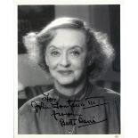 A BETTE DAVIS AUTOGRAPHED AND INSCRIBED 8" X 10" BLACK AND WHITE PHOTOGRAPH, the image of Davis