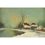 Y GIOVANNE, A PAINTING, "Winter scene," oil on board, signed L/R, framed. 15 1/2" x 23 1/2"