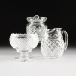 A COLLECTION OF THREE WATERFORD CUT GLASS VESSELS, SIGNED, 20TH CENTURY, comprising a large footed