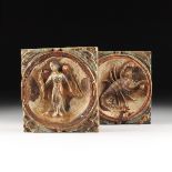 TWO SPANISH POLYCHROME PAINTED CARVED WOOD PLAQUES, 20TH CENTURY, one depicting an angel and one a