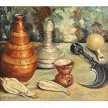 Johan Maegt (French 1906-1987) A PAINTING, "Still Life," oil on panel, signed L/R, framed. 37 1/2" x