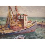 ROLLA TAYLOR (American/Texas 1874-1970) A PAINTING, "Shrimpers," oil on board, signed L/R. 9" x