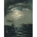 BRITISH SCHOOL (19th/20th Century) A PAINTING, "Ship at Night," watercolor on paper, framed. 32 3/4"