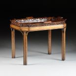 A GEORGE III STYLE CARVED MAHOGANY TRAY TABLE, CIRCA 1870'S, of rectangular form with canted corners