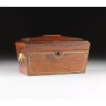 A REGENCY GILT BRASS MOUNTED AND INLAID SARCOPHAGUS FORM ROSEWOOD TEA CADDY, EARLY 19TH CENTURY,