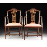 A PAIR OF AMERICAN CHIPPENDALE STYLE MAHOGANY OPEN ARMCHAIRS, 19TH CENTURY, the arched crest rail