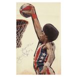 A JULIUS "DR J" ERVING AUTOGRAPHED, INSCRIBED AND DATED PHOTO COLLAGE, a cut out colored offset