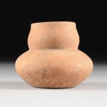 A SMALL POTTERY VESSEL, POSSIBLY PRE-COLUMBIAN, of two tier form, with flat bottom of terra cotta