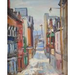 LIONEL FIELDING DOWNES (Canadian 1900-1972) A PAINTING, "Street scene, Quebec," acrylic on board,