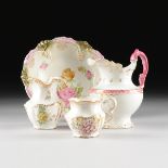 AN ASSEMBLED FOUR PIECE GROUP OF ROCOCO REVIVAL STYLE CERAMIC WARES, VARIOUS MARKS, LATE 19TH/