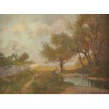 MAX WEYL (American 1837-1914) A PAINTING, "Pastoral Scene," oil on canvas, signed L/R. 25" x 34"