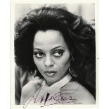 TWO DIANA ROSS AUTOGRAPHED 8" X 10" BLACK AND WHITE PHOTOGRAPHS, comprising a horizontal oriented