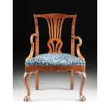 A DUTCH GEORGE III WALNUT AND MAHOGANY OPEN ARMCHAIR, LATE 18TH CENTURY, in the manner of Thomas