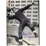 A BRONKO NAGURSKI AUTOGRAPHED BLACK AND WHITE PHOTOGRAPH, the image of Nagurski wearing his