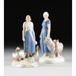 A COLLECTION OF TWO BING & GRONDAHL (B&G) POLYCHROME PAINTED PORCELAIN FIGURES OF MAIDENS WITH