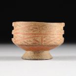 A PRE-COLUMBIAN CERAMIC PEDESTAL BOWL, MUISCA, COLOMBIA, 500 A.D., - 1000 A.D., standing on a low