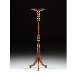 A FEDERAL STYLE CARVED MAHOGANY PEDESTAL, MODERN, with a circular dish shape top on a compressed bun