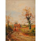 W. HALLAM (British 19th Century) A PAINTING, "Herding the Cows," 1900, oil on panel, signed and