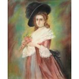 BRITISH SCHOOL (20th Century) A PAINTING, "Portrait of a Woman with Hat," pastel on paper. 27" x 22"