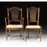 A SET OF TWELVE VICTORIAN CARVED WOOD DINING CHAIRS, each with an arched crest rail above a splat of