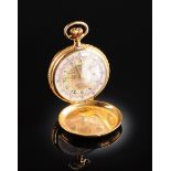 A 14K YELLOW GOLD HUNTING CASE ELGIN POCKET WATCH, with ornate case and dial, Leon Watch Case Co.