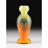 A LEGRAS HAND BLOWN AND ACID ETCHED GLASS VASE, FRANCE, EARLY 20TH CENTURY, of baluster form, the