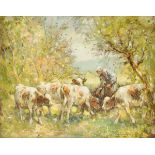 Attributed to LIONEL PERCY SMYTHE (British, 1839-1918) A PAINTING, "Herding the Cows," oil on board,