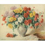 EUROPEAN SCHOOL (20th Century) A PAINTING, "Still Life Vase of Flowers," oil on canvas, signed L/