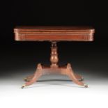 A REGENCY MAHOGANY, SATINWOOD, AND ROSEWOOD CROSSBANDED CARD OR GAMES TABLE, EARLY 19TH CENTURY, the