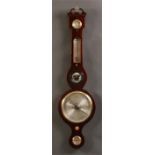 A late Georgian inlaid Mahogany five dial WHEEL BAROMETER with thermometer and 8” engraved