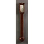 POCHAINE, NEWCASTLE A George III chequerband inlaid Mahogany STICK BAROMETER with engraved