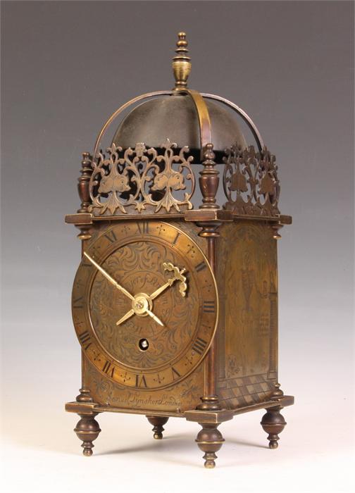 A 17th Century style engraved Brass LANTERN CLOCK bearing signature Will. Bowyer, London 1623, the