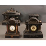 Two late 19th Century large black Slate MANTEL CLOCKS with French movements and two similar CLOCK