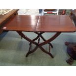 19thC Folding Campaign table with shaped cruciform support and turned stretchers Condition – Wear