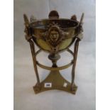 Aesthetics Movement Brass Oil Lamp Base with theatrical mask decoration mounted on lions paw feet on