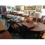 Very Large Georgian Mahogany D End Dining table of seven leaves total, supported on tapering legs,