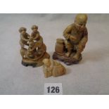 19thC Chinese Hardstone carving modelled as a sleeping fisherman (4.5cm), Soapstone carving of